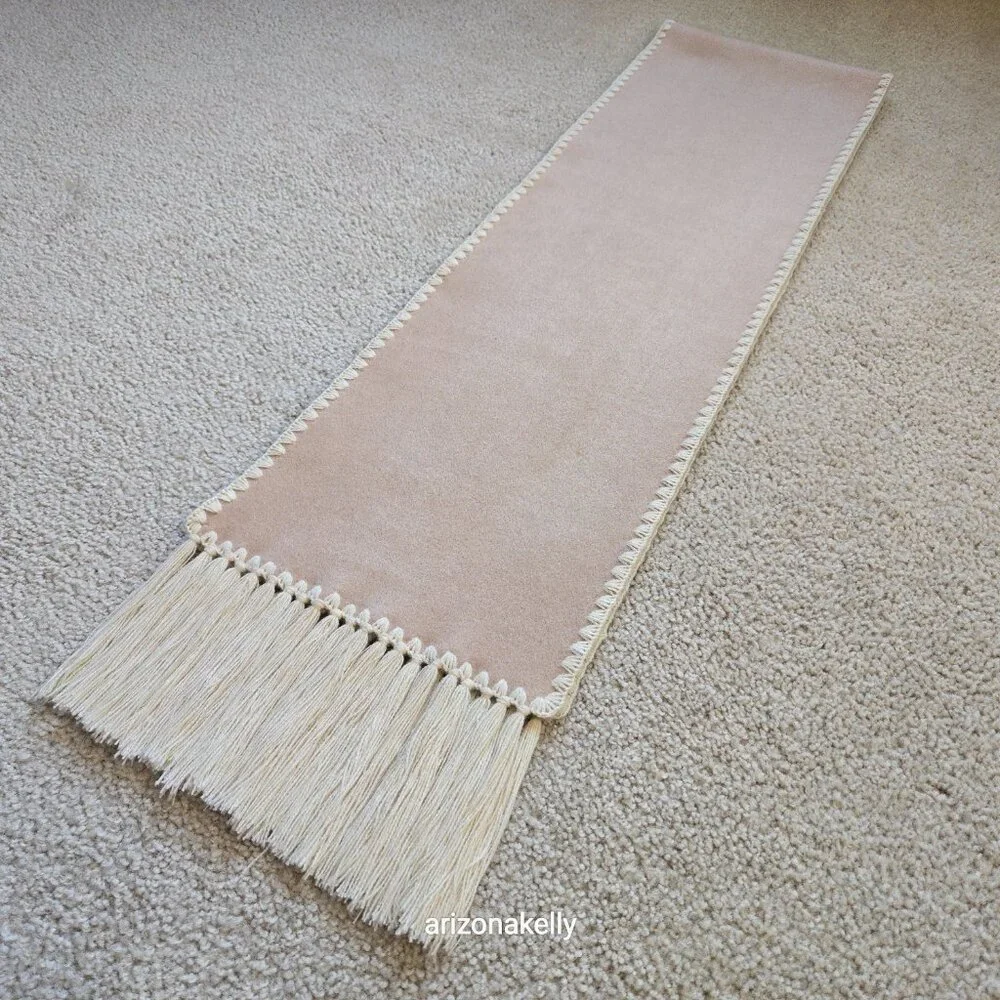 NWOT Cashmere Tan Scarf with Embroidery Detail and Fringe